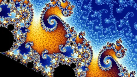 Partial view of the Mandelbrot set. Step 4 of a zoom sequence: The central endpoint of the "seahorse tail" is also a Misiurewicz point.