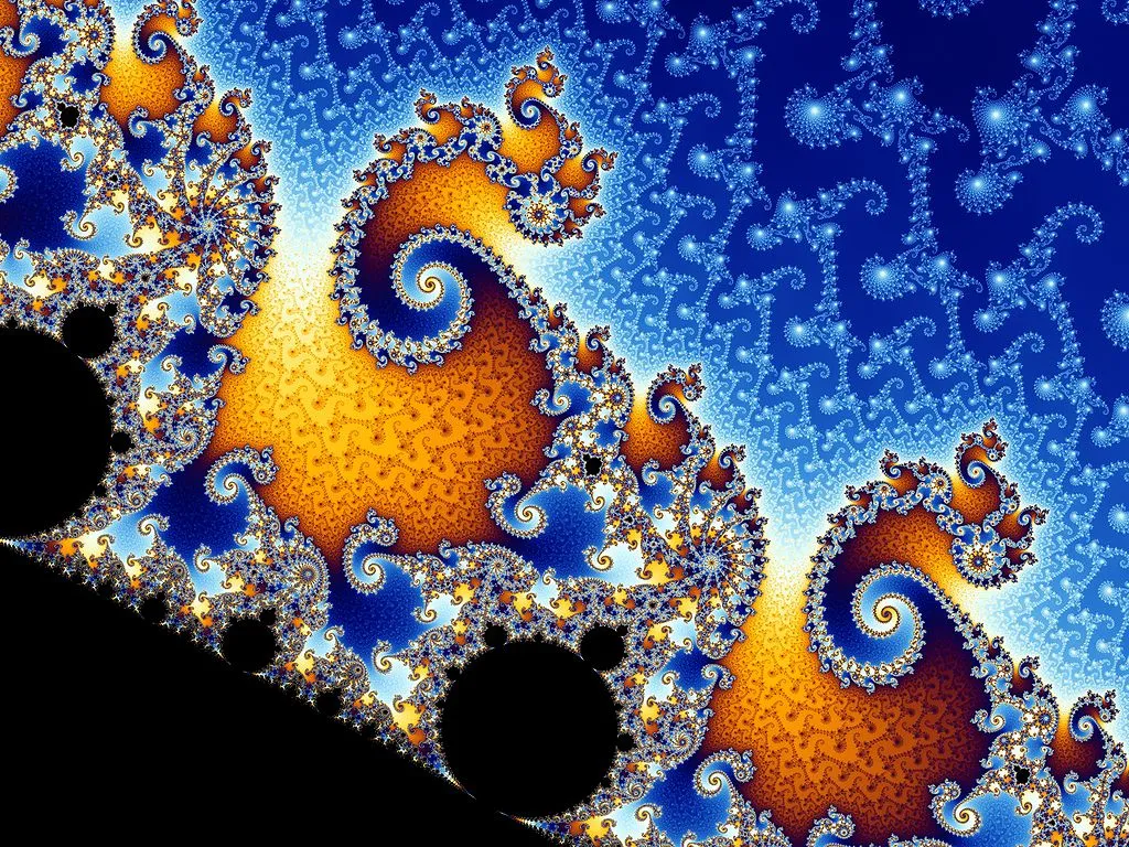 Partial view of the Mandelbrot set. Step 4 of a zoom sequence: The central endpoint of the "seahorse tail" is also a Misiurewicz point.