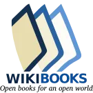English wikibooks logo, including the tagline 'Open books for an open world'