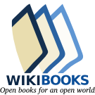 English wikibooks logo, including the tagline 'Open books for an open world'